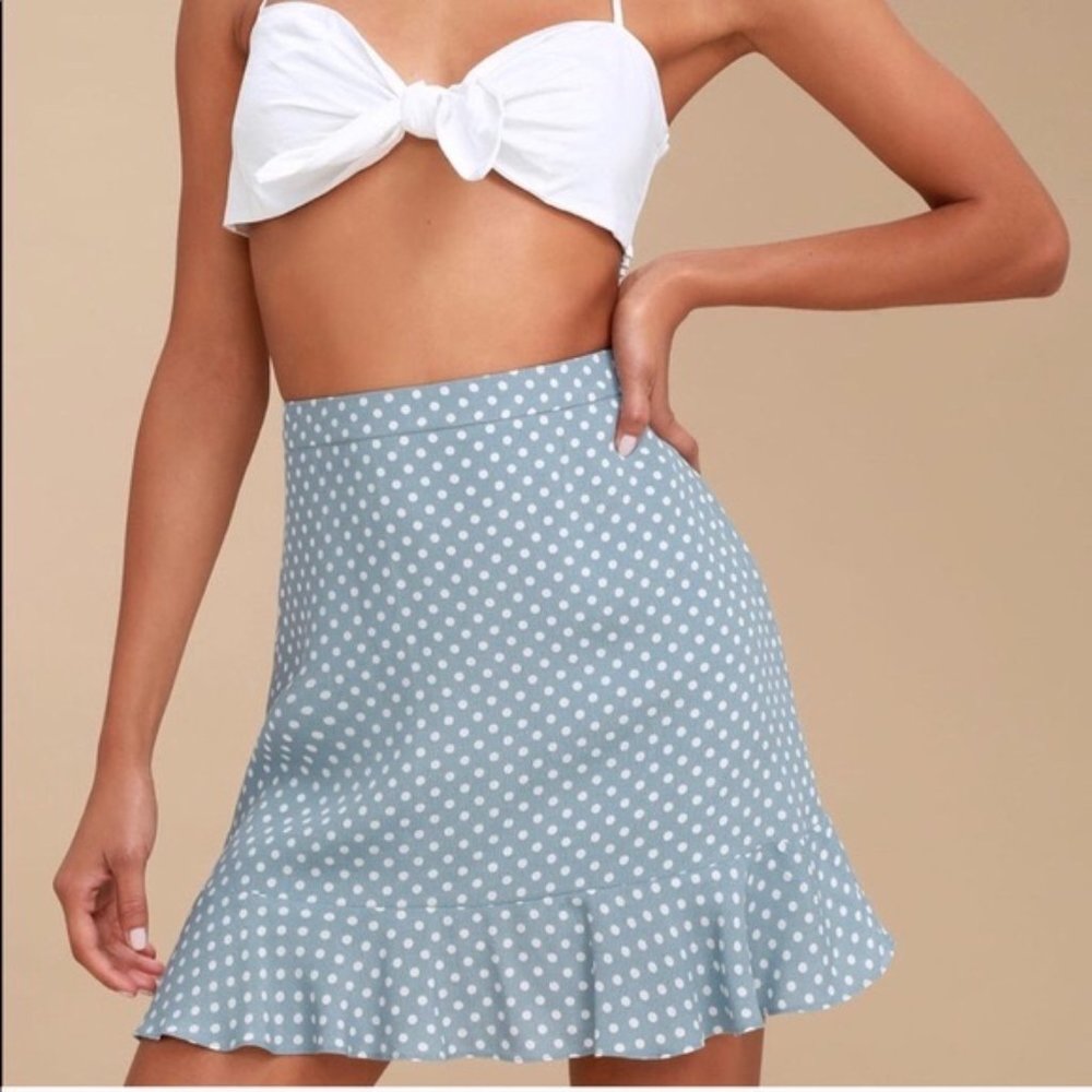 Light Blue Polka Dot Mini Skirt
